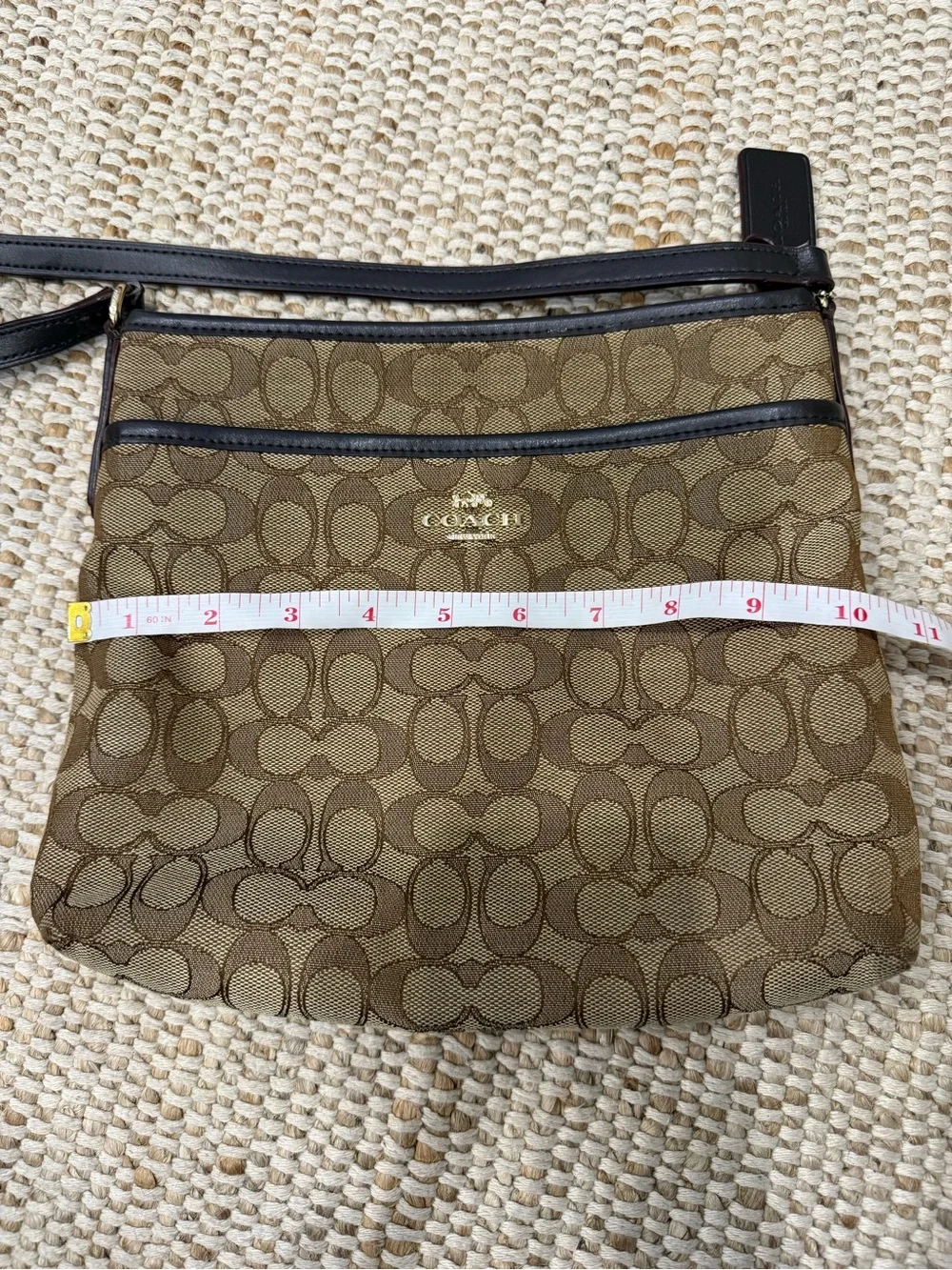 Coach Tan and Brown Signature Messenger Bag